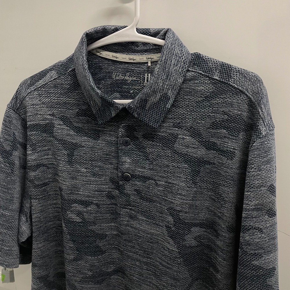 Walter Hagen 11 Majors Mens Blue Camo Golf Polo Shirt Size M Short Sleeve Knit